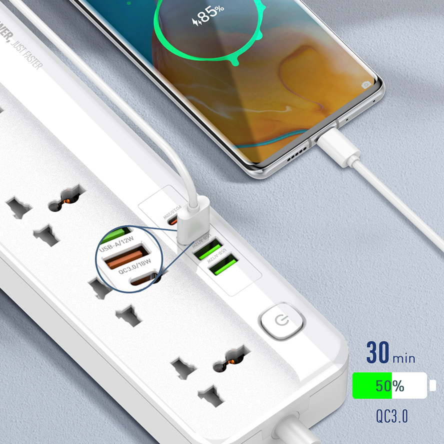 ⁦Power Socket with 5 Plugs & 3 USB Ports & 1 Type C Port⁩ - الصورة ⁦2⁩