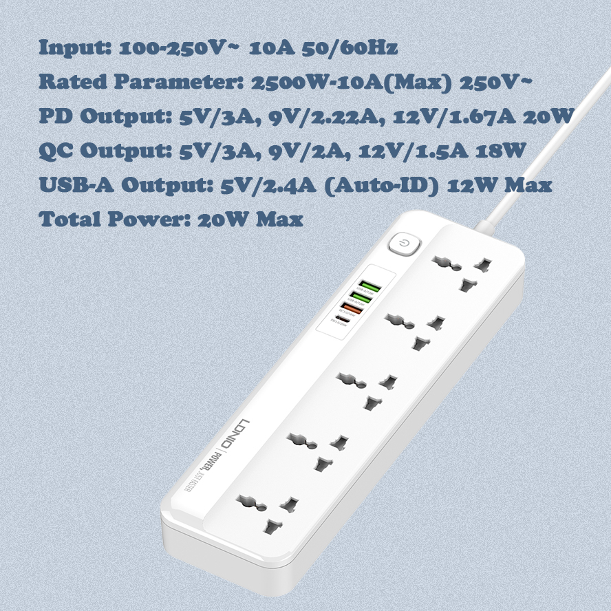 ⁦Power Socket with 5 Plugs & 3 USB Ports & 1 Type C Port⁩ - الصورة ⁦11⁩