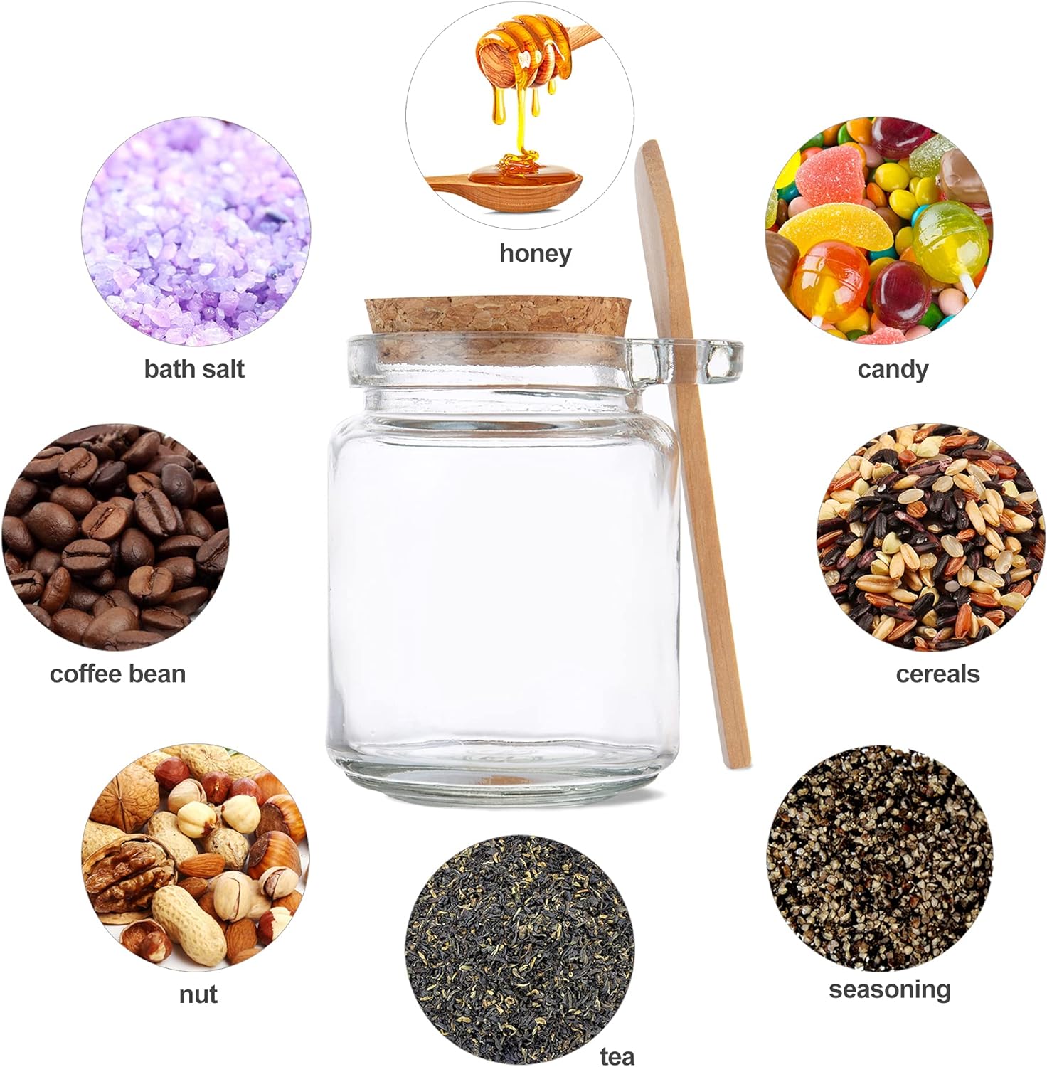 برطمان زجاج 50 ملي لحفظ وتخزين التوابل والزعفران والمستكة بغطاء شكل خشبي ومعلقة لسهولة الأستخدام - الصورة 4