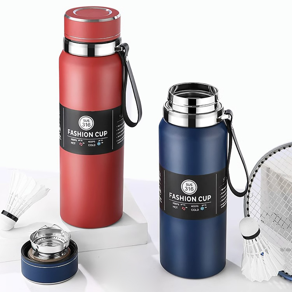 ترمس حراري محمول استانليس ستيل 1000 ملي بغطاء محكم الغلق و مصفاه للسفر والرحلات والتخييم - الصورة 9