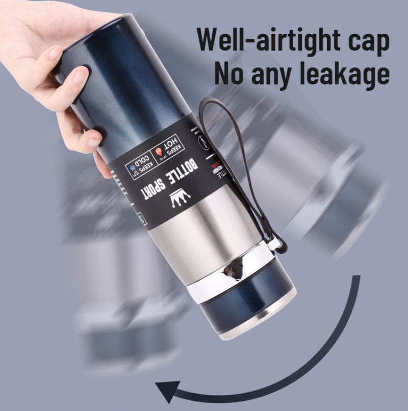 ترمس حراري محمول استانليس ستيل 1000 ملي بغطاء محكم الغلق و مصفاه للسفر والرحلات والتخييم - الصورة 3