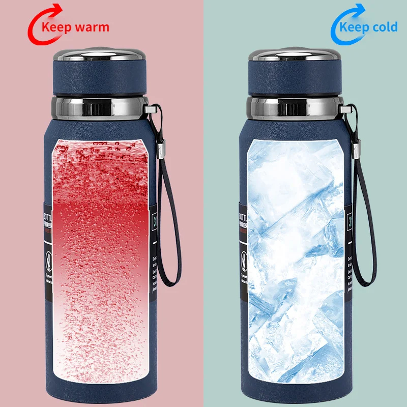 ترمس حراري محمول استانليس ستيل حافظ لحرارة المشروبات حتي 12 ساعة 800 ملي بغطاء محكم الغلق و مصفاه للسفر والرحلات - الصورة 4