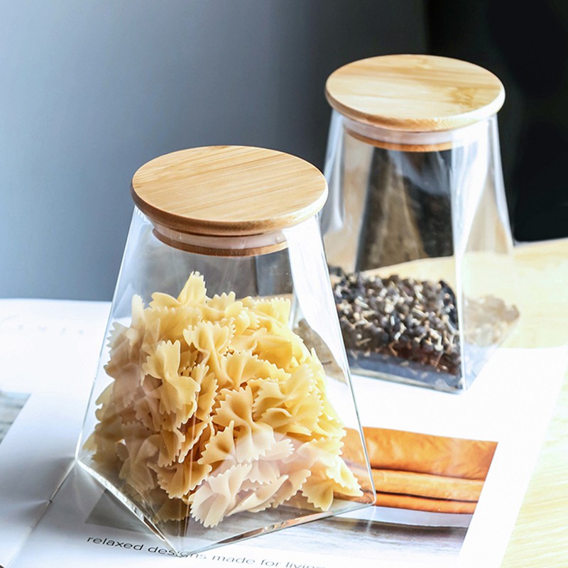 طقم برطمانات زجاج قطعتين لحفظ وتنظيم الشاي والسكر والقهوة مقاسات مختلفه غطاء خشب محكم الغلق - الصورة 3