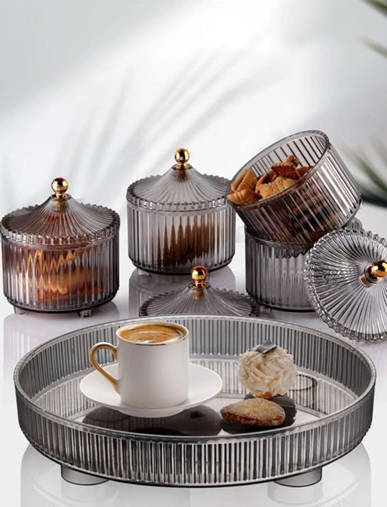 طقم تسالي اكليريك 4 قطع بغطاء محكم الغلق مع حامل لتقديم المكسرات والكاندي بشكل شيك - الصورة 3