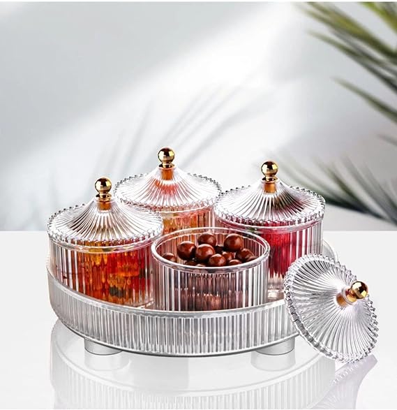 طقم تسالي اكليريك 4 قطع بغطاء محكم الغلق مع حامل لتقديم المكسرات والكاندي بشكل شيك