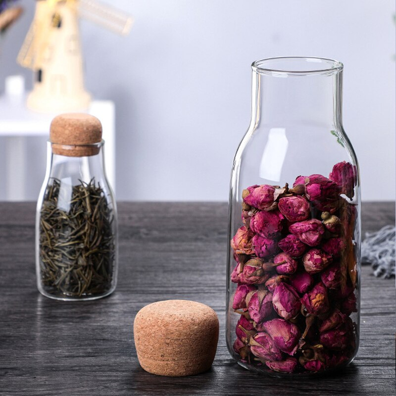 طقم زجاجات 3 قطع لحفظ وتنظيم الالبان والبقوليات والمكسرات زجاج شفاف بغطاء شكل خشبي محكم الغلق - الصورة 4