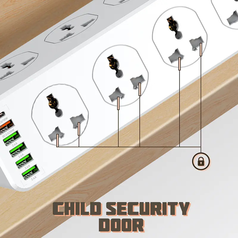 مشترك كهربائي كبير يتكون من 10 فيشة و 5 منافذ يو اس بي ومنفذ تايب سي مقاوم للأشتعال 32 واط - الصورة 5