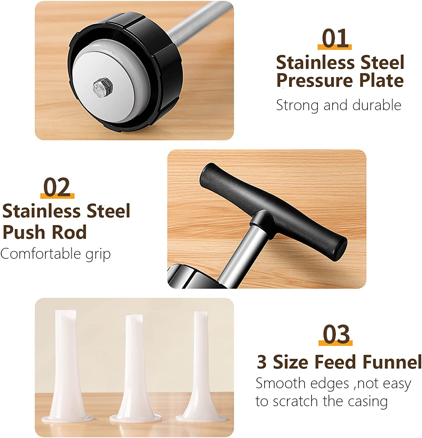 مكبس الممبار والسجق اليدوي ب 3 اقماع بمقاسات مختلفة للتحكم في المقاس - الصورة 7