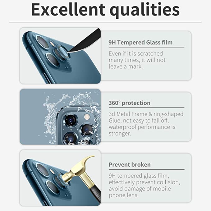 واقي عدسات كاميرا ايفون11 برو ماكس زجاج للحفاظ عليها وحمايتها من الخدش والكسر - الصورة 6