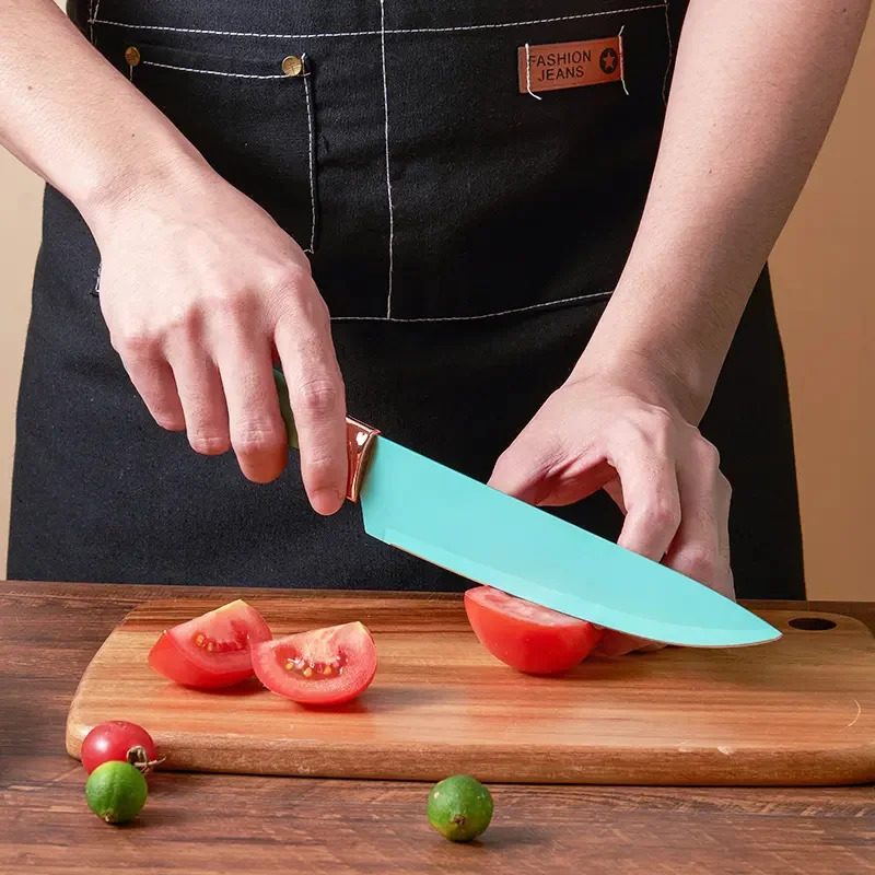 طقم توزيع وسكاكين مع لوح تقطيع 18 قطعة سيليكون بيد خشب وحامل مقسم لسهولة الأختيار - الصورة 7