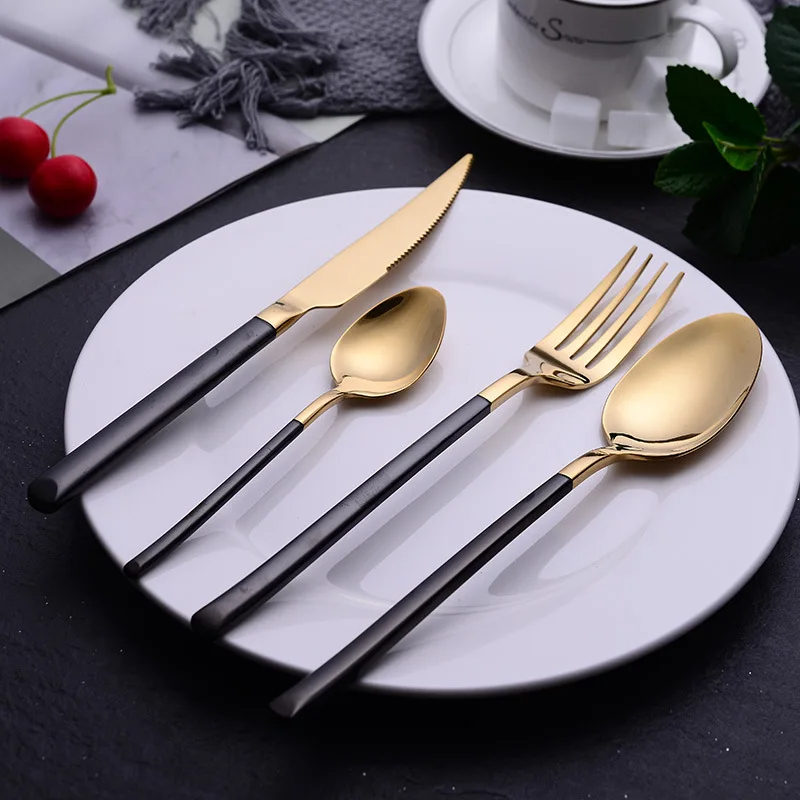 طقم معالق استانليس ستيل 6 قطع جولد بمقبض باللون الأسود الملكي - الصورة 5