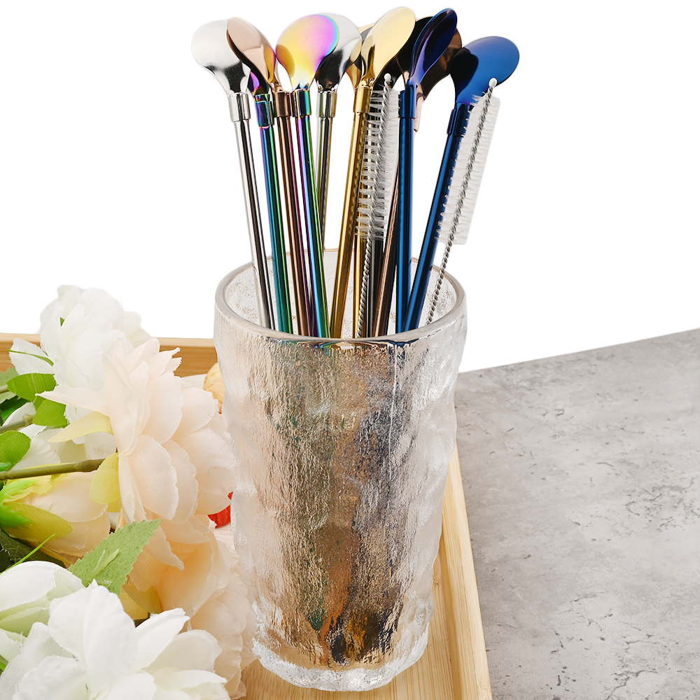 طقم معالق كوكتيل بالشاليموه 6 قطع مع فرشاه تنظيف استانليس ستيل - الصورة 8