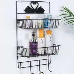 استاند معدن 2 دور لحمل وتنظيم ادوات المطبخ والحمام ب 4 هوك بلزق دبل فيس قوي