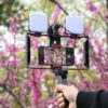 ترايبود ثلاثي القوائم بمقبضين مع مايك وإضاءة مزدوجة لتصوير فيديو احترافي