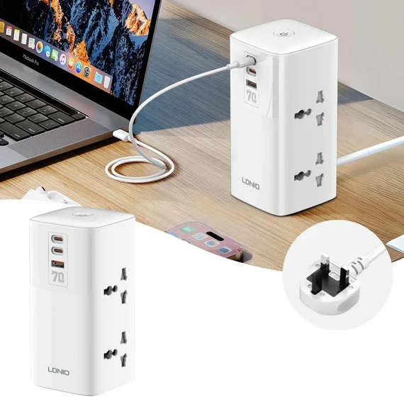 ⁦بقوة 2500 واط USB ومنفذ Type_C مشترك كهربائي وشاحن ب 4 منافذ للفيش و منفذين⁩ - الصورة ⁦6⁩