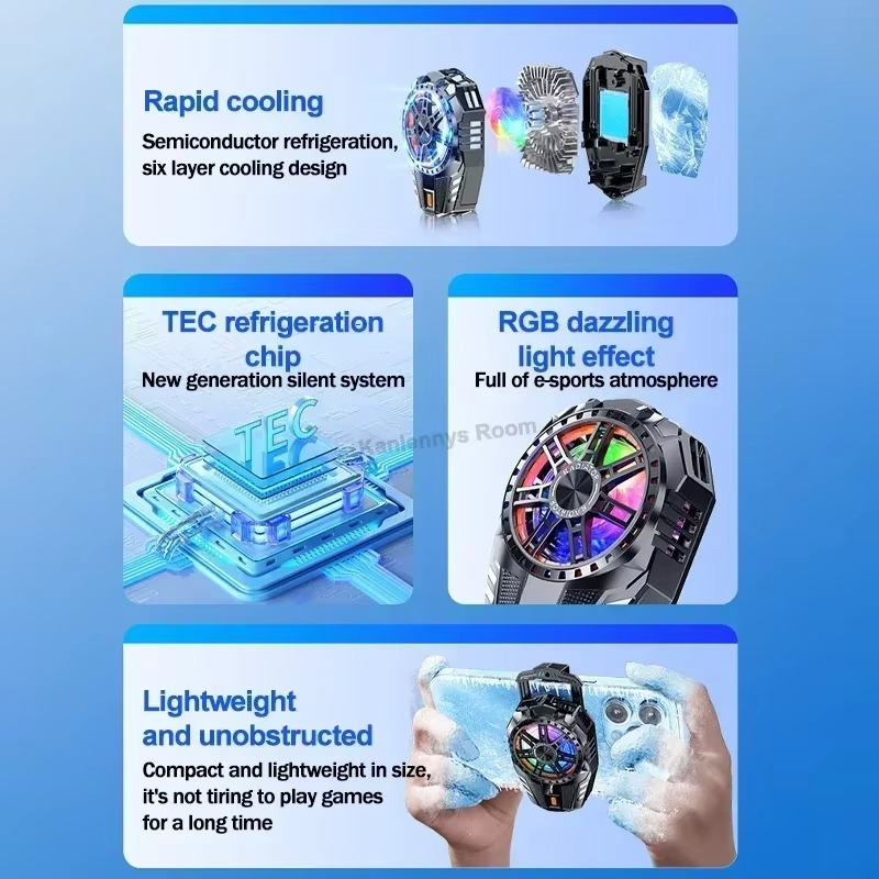 مروحة سلكية لتبريد الهاتف ب 3 مستويات للتبريد مزودة بإضاءة آر جي بي - الصورة 2