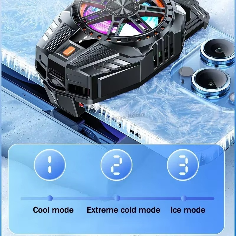 مروحة سلكية لتبريد الهاتف ب 3 مستويات للتبريد مزودة بإضاءة آر جي بي - الصورة 4