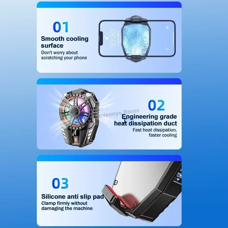 مروحة سلكية لتبريد الهاتف ب 3 مستويات للتبريد مزودة بإضاءة آر جي بي - الصورة 5