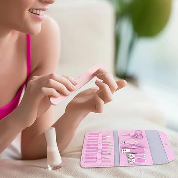 طقم باديكير للعناية بأظافر اليد والقدم 16 قطعة محمول لشنط السفر والخروج