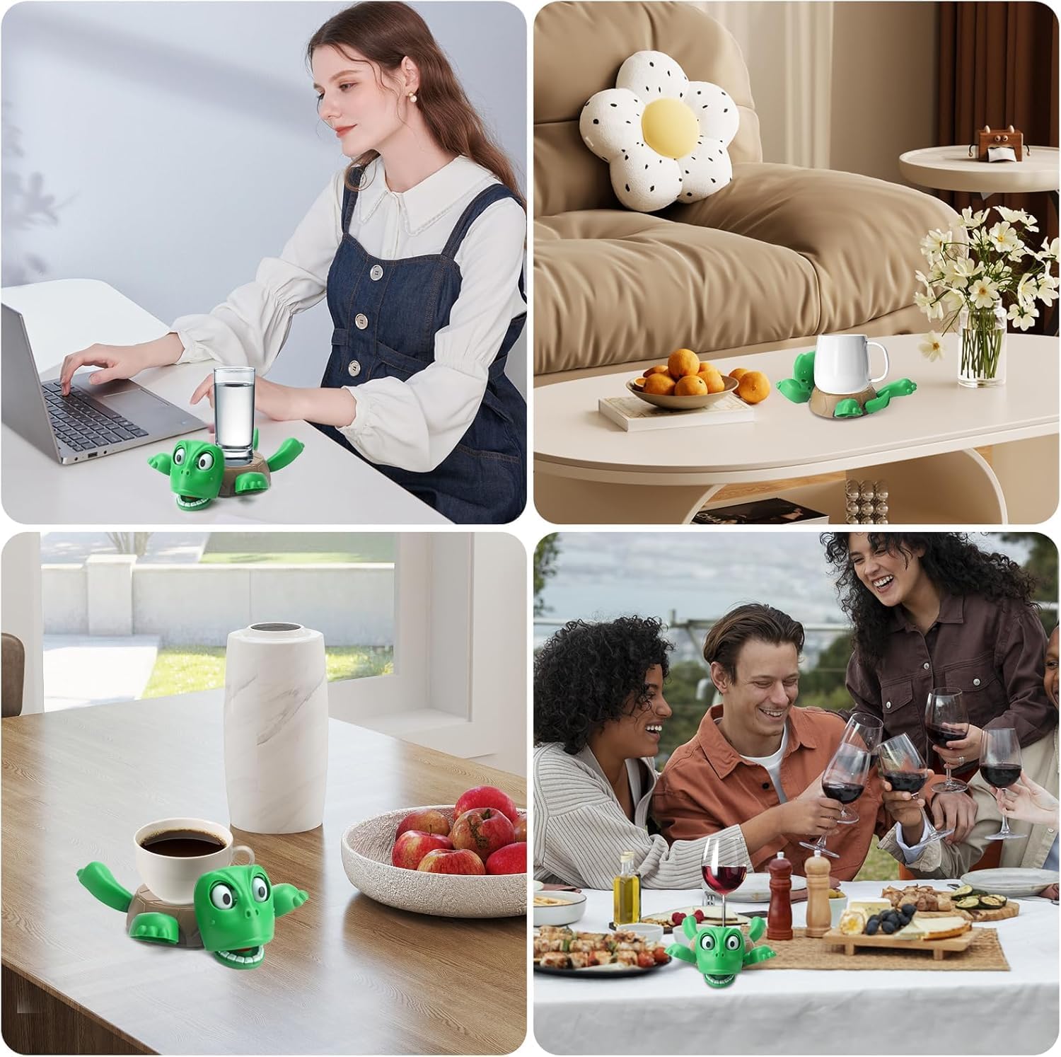 كوستر على شكل سلحفاة ثلاثية الأبعاد بتعبير مضحك عند وضع الكوب مع ستاند للموبايل - الصورة 3