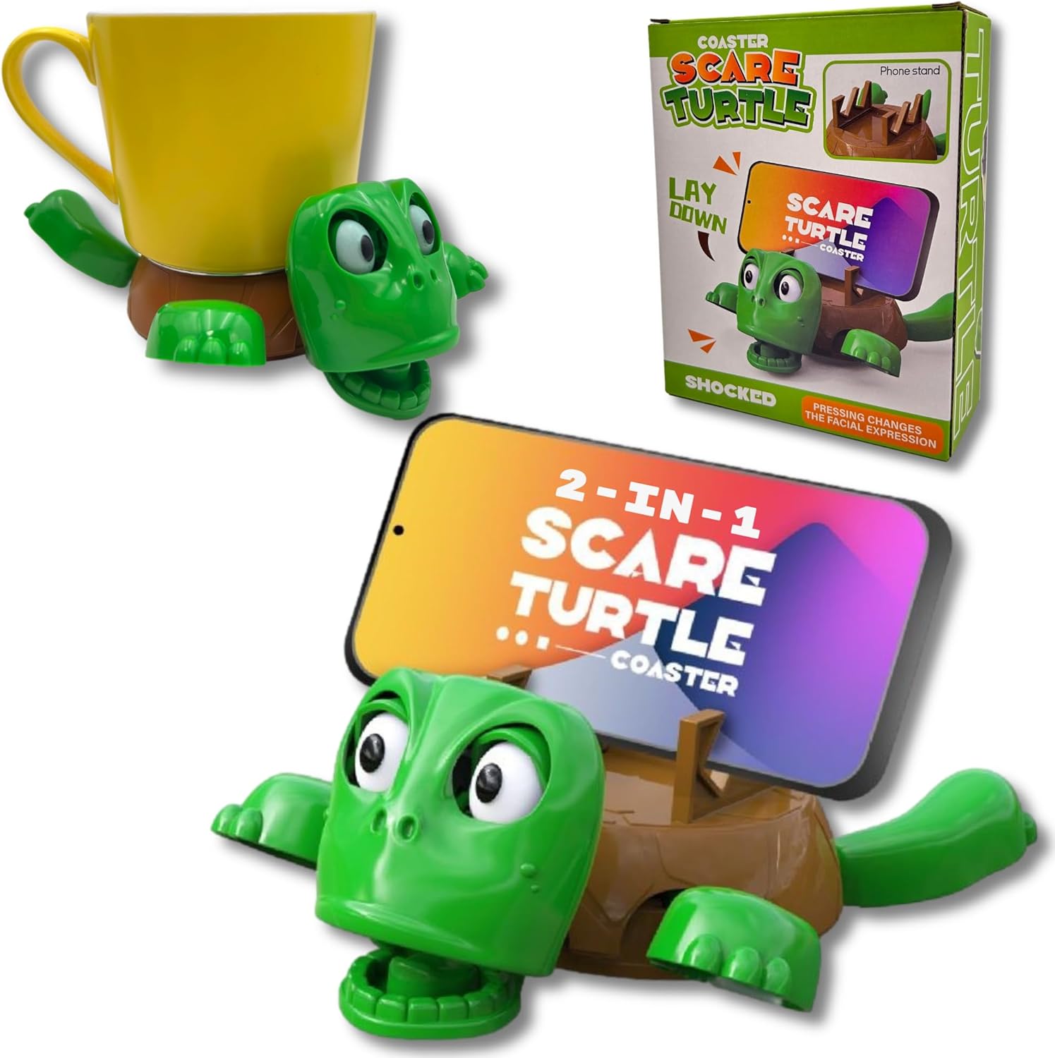 كوستر على شكل سلحفاة ثلاثية الأبعاد بتعبير مضحك عند وضع الكوب مع ستاند للموبايل - الصورة 7