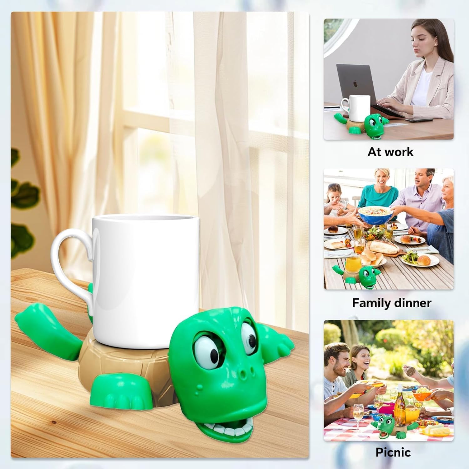 كوستر على شكل سلحفاة ثلاثية الأبعاد بتعبير مضحك عند وضع الكوب مع ستاند للموبايل - الصورة 8