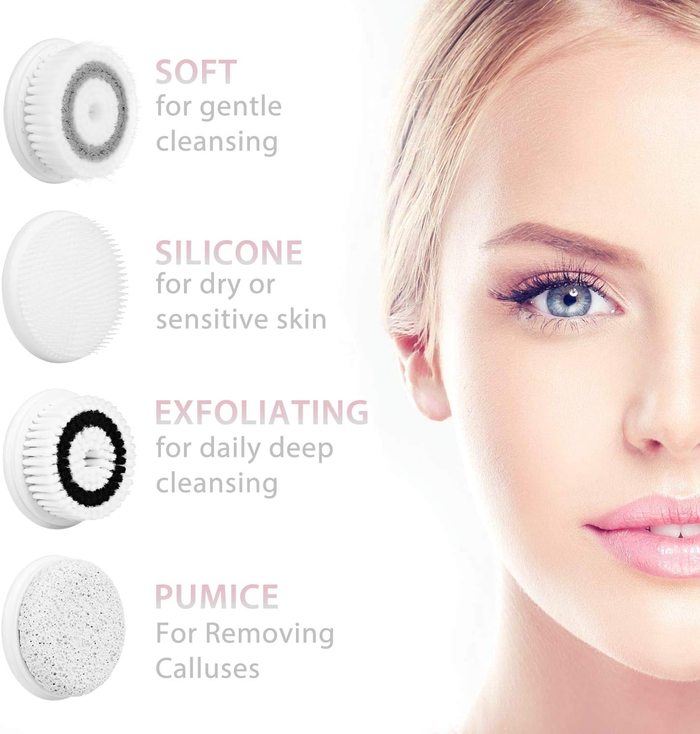 جهاز تنظيف وتقشير الوجه ب4 رؤوس مختلفة قابلة للتبديل بيو إس بي للشحن - الصورة 4