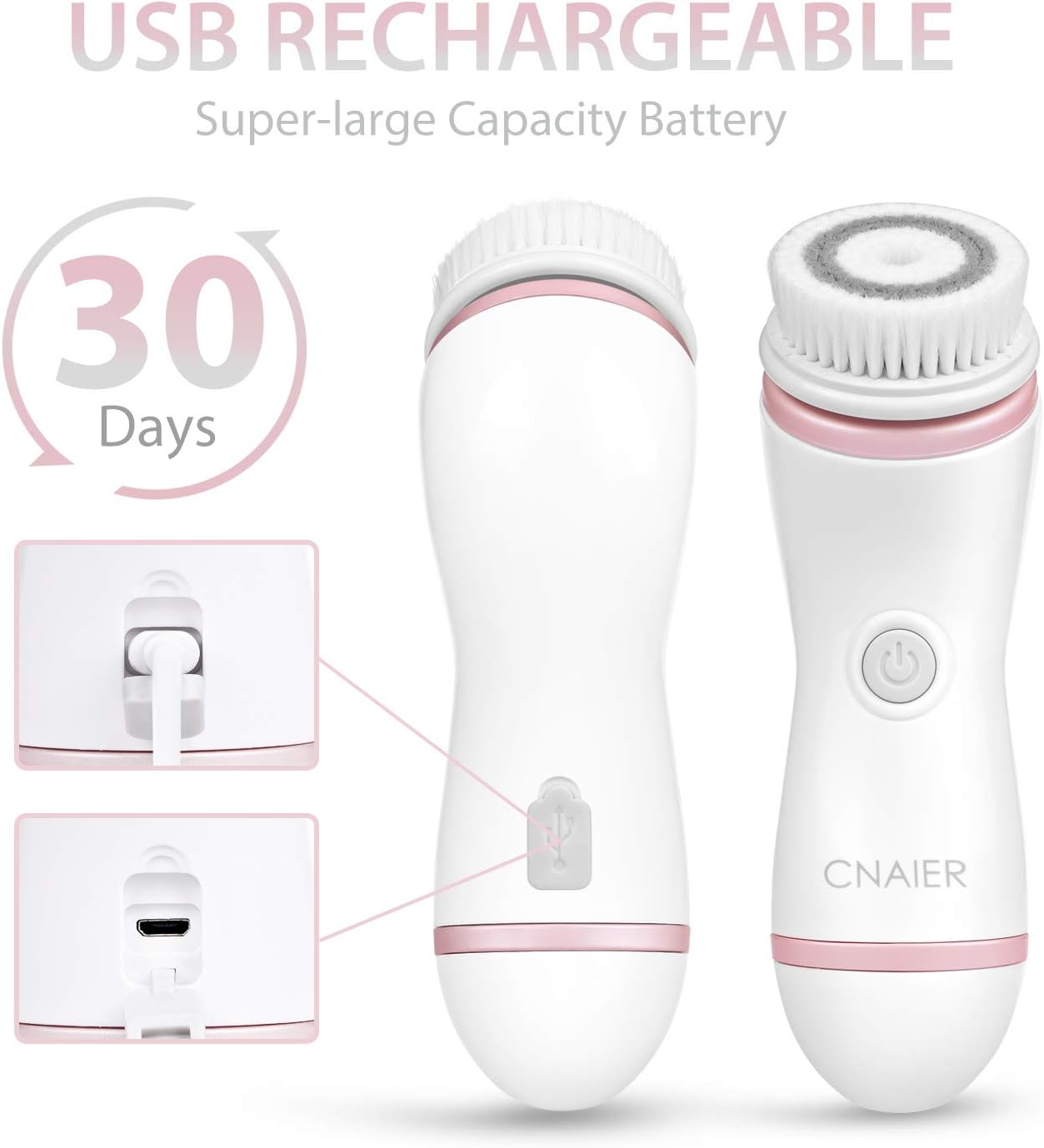 جهاز تنظيف وتقشير الوجه ب4 رؤوس مختلفة قابلة للتبديل بيو إس بي للشحن - الصورة 6