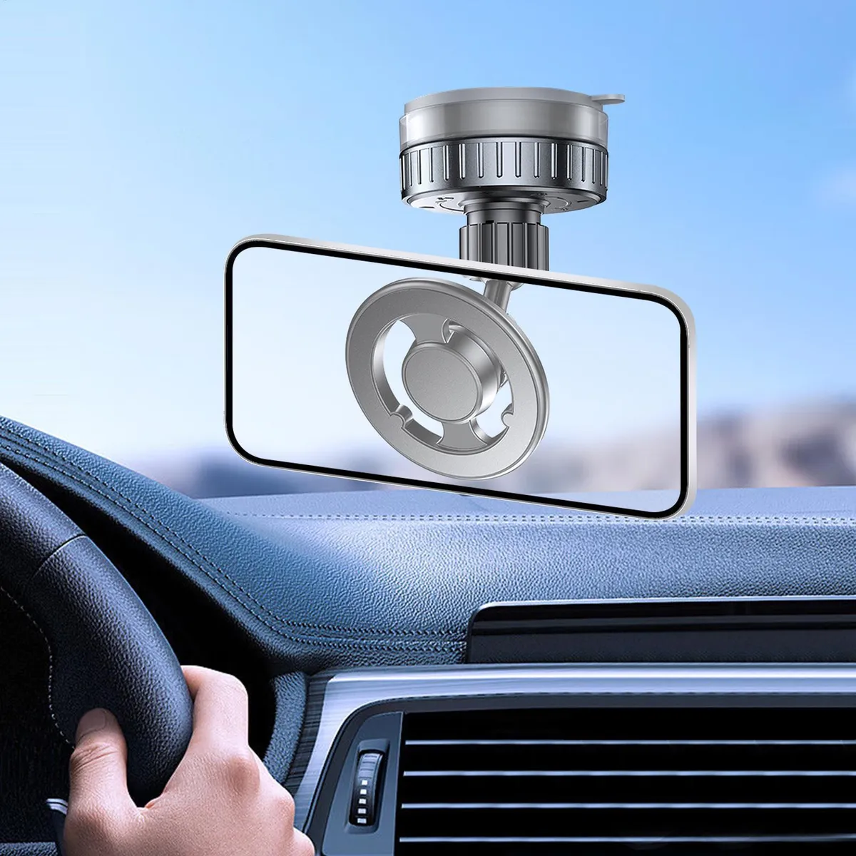 حامل موبايل قابل للدوران 360 درجة مع بكرة لشفط الهواء والتثبيت علي تابلوه السيارة - الصورة 3