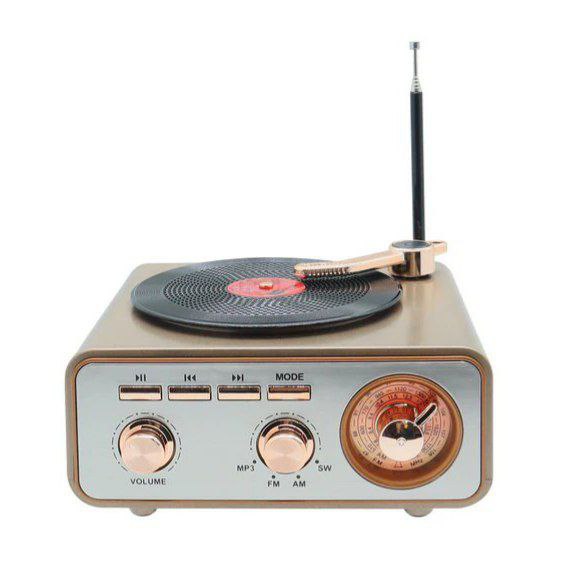 راديو بتصميم جرامافون كلاسيكي قابل للشحن بيو إس بي - الصورة 5