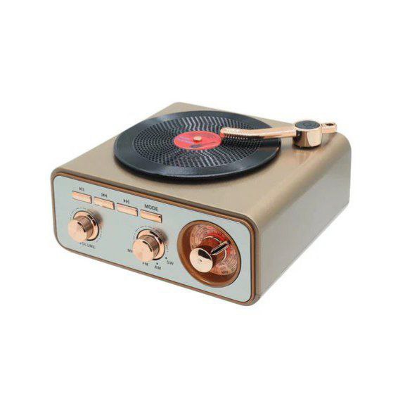 راديو بتصميم جرامافون كلاسيكي قابل للشحن بيو إس بي - الصورة 3