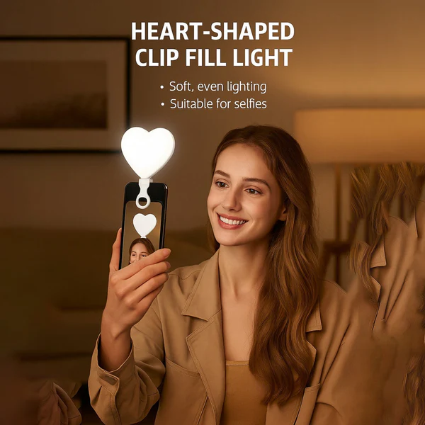 رينج لايت بتصميم قلب ب 3 اضاءات مع مشبك للتعليق بيو اس بي للشحن - الصورة 2