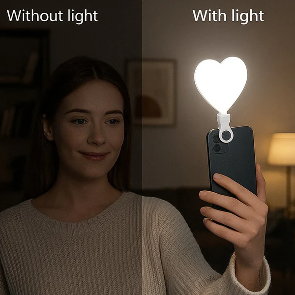 رينج لايت بتصميم قلب ب 3 اضاءات مع مشبك للتعليق بيو اس بي للشحن - الصورة 4