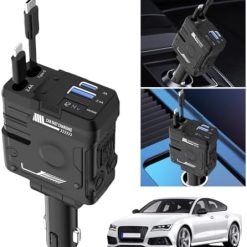 شاحن سيارة قابل للسحب 4 في 1 مع منفذ يو اس بي وتايب سي - 66 واط