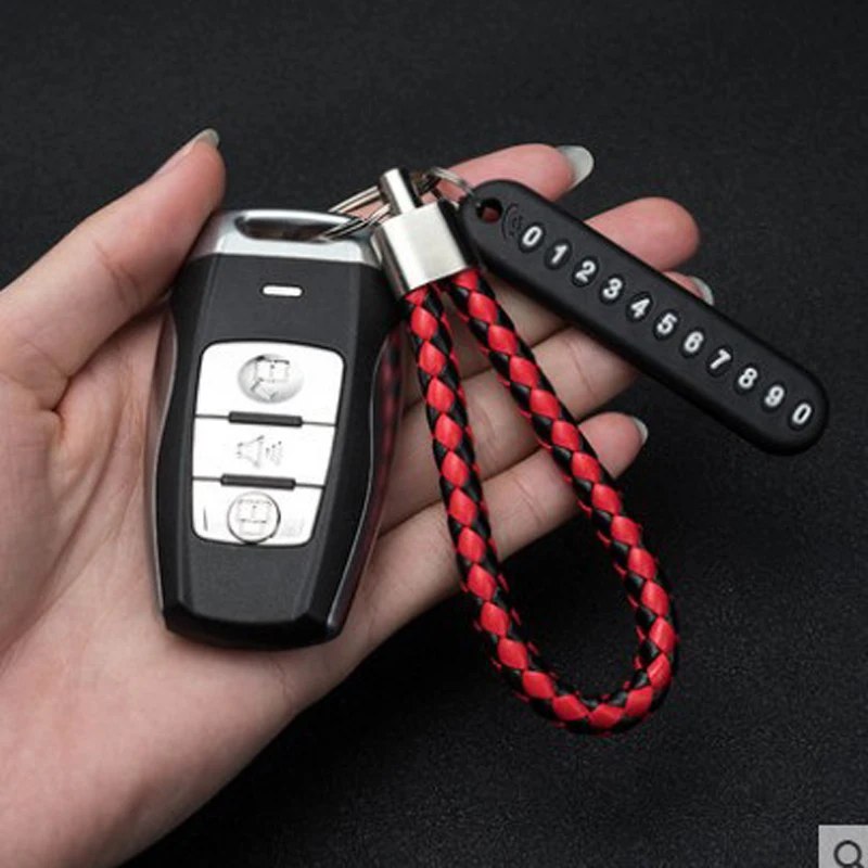 عرض 2 ميدالية مضفرة من الجلد لمفاتيح السيارة والمنزل - الصورة 4