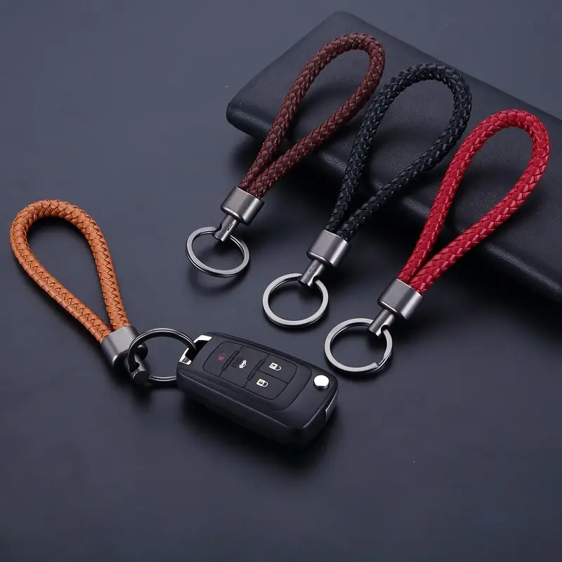 عرض 2 ميدالية مضفرة من الجلد لمفاتيح السيارة والمنزل - الصورة 5