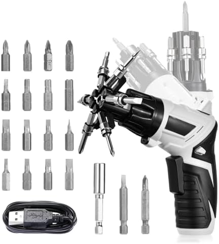 طقم مفك كهربائي لاسلكي 25 قطعة بتصميم مقبض قابل للدوران 180 درجة _ بيو اس بي للشحن