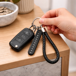 ميدالية جلد مضفر مخصصة لكتابة رقم الموبايل لمفاتيح المنزل والسيارة وشنط السفر بألوان مختلفة