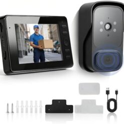 جرس باب لاسلكي بكاميرا وشاشة 4.3 بوصة مع رؤية ليلية وصوت ثنائي الاتجاه لأمان المنزل