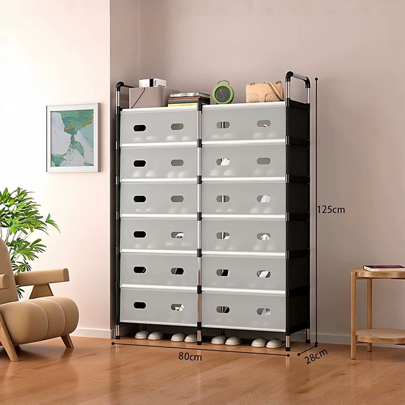 جزامة 3 أدوار مزدوجة بقوائم معدنية و6 أرفف بغطاء للحفاظ على الأحذية من الأتربة - الصورة 2