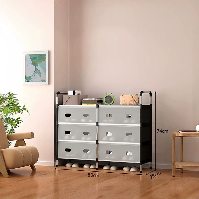 جزامة 3 أدوار مزدوجة بقوائم معدنية و6 أرفف بغطاء للحفاظ على الأحذية من الأتربة - الصورة 4