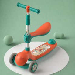 سكوتر اطفالي مضئ ب 3 عجلات مزود بمقعد قابل للطي