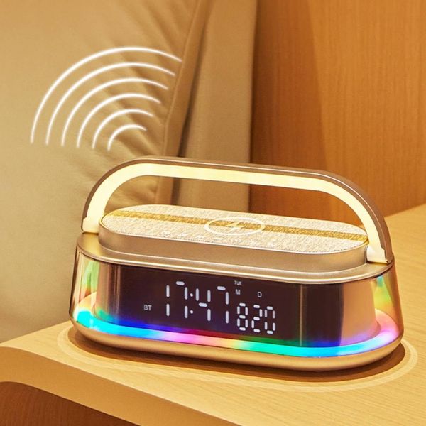شاحن لاسلكي 6 * 1 مع سبيكر بلوتوث وساعة ومنبه وراديو بإضاءة ليد - الصورة 2