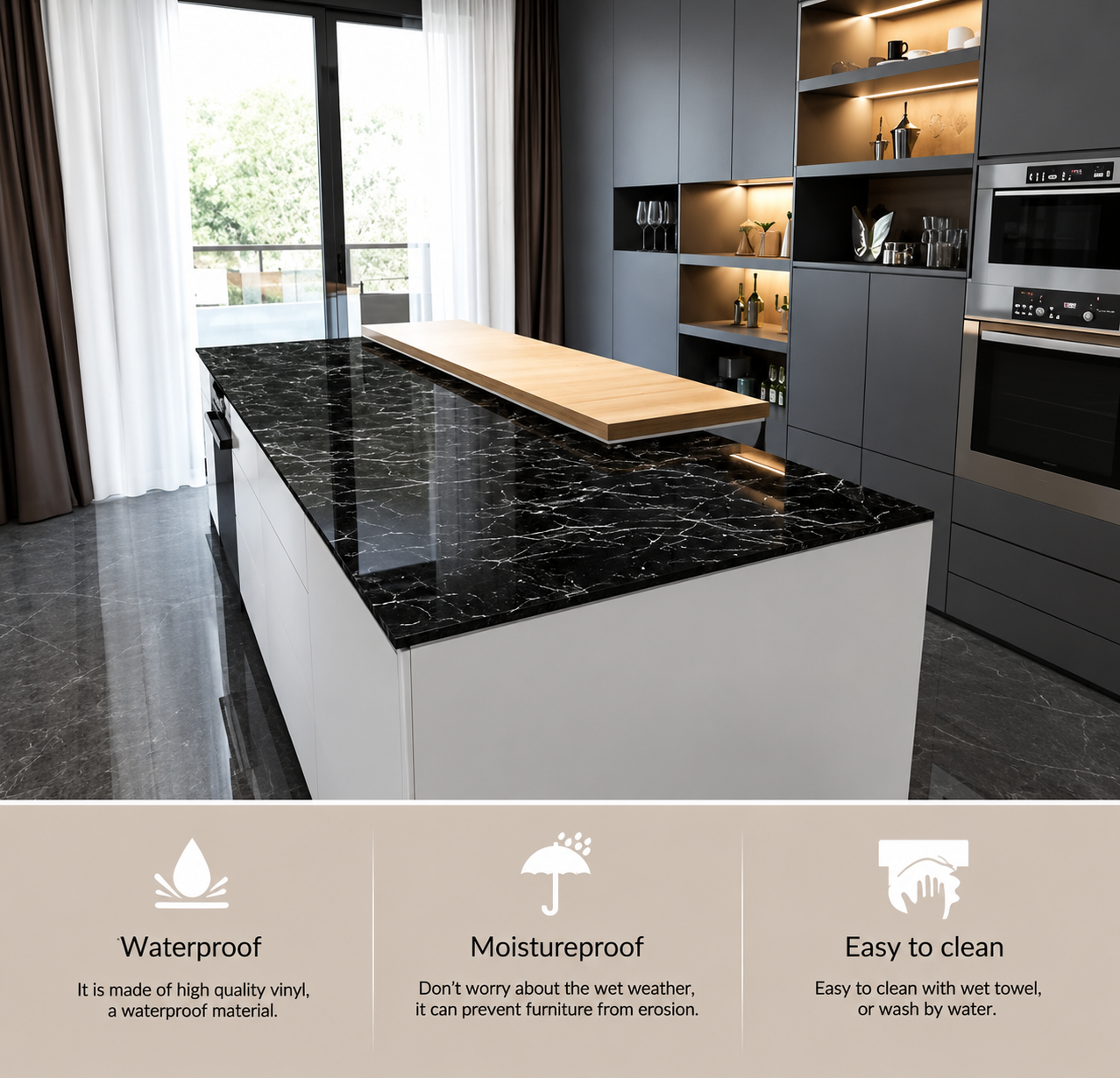 رول استيكر رخامي كبير لاصق ملمس ناعم مقاوم للنيران - الصورة 6