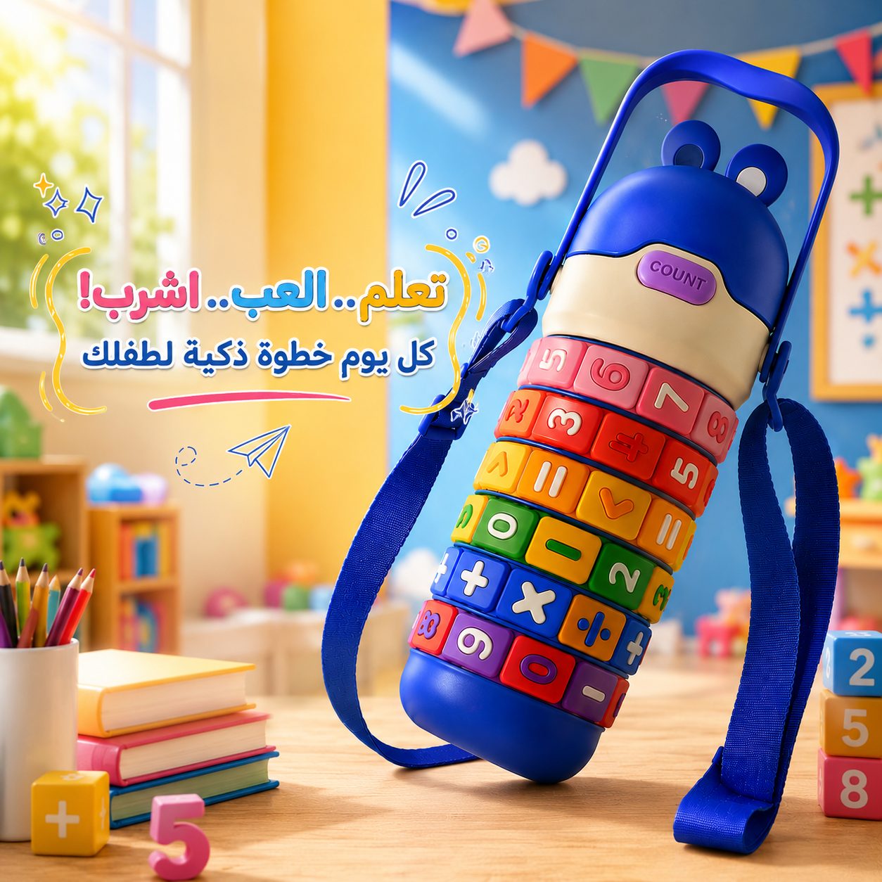 زجاجة مياه تعليمية للأطفال بالأرقام الحسابية بشاليموه 1000 ملي